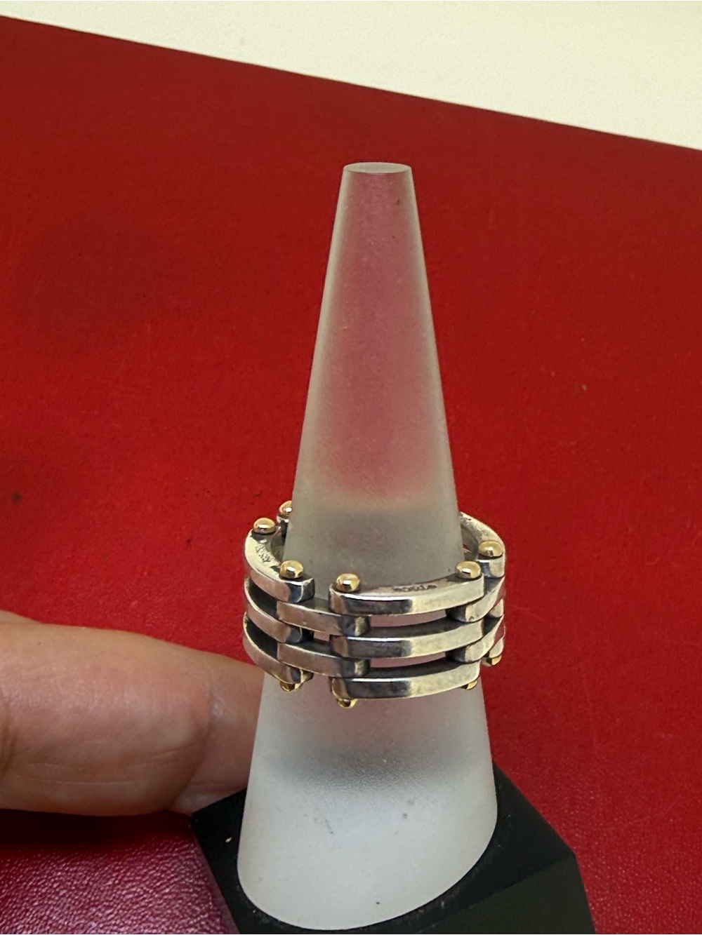 Authentic TIffany  & Co Sterling Silver 18k Gold Accent Gate Link Ring Size 8.5